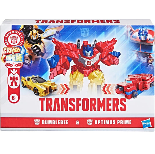 Transformers Crash & Combine Heroes, 3.75-duim Omskepbare Hommel en Optimus Prime Aksiefigure, Robot Speelgoed vir Kinders 6 en Ouers (Amazon Eksklusief)