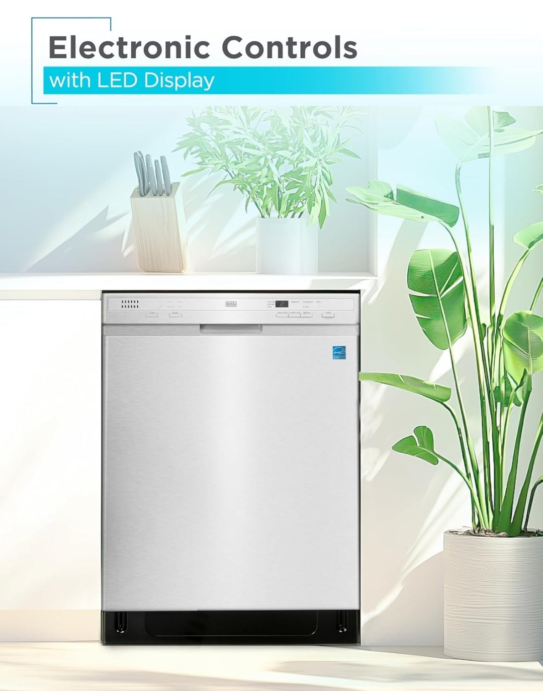 BLACK+DECKER 24" Ingeboude Skottelgoedwasser, 12-Plekkie-Opstelling Kapasiteit met Vlekvrye Staalbad, Skottelgoedwasser met 6 Wasprogramme, Lae Geraas, ENERGY STAR Gesertifiseer, BDW200MS, Vlekvrye Staal Voorkoms