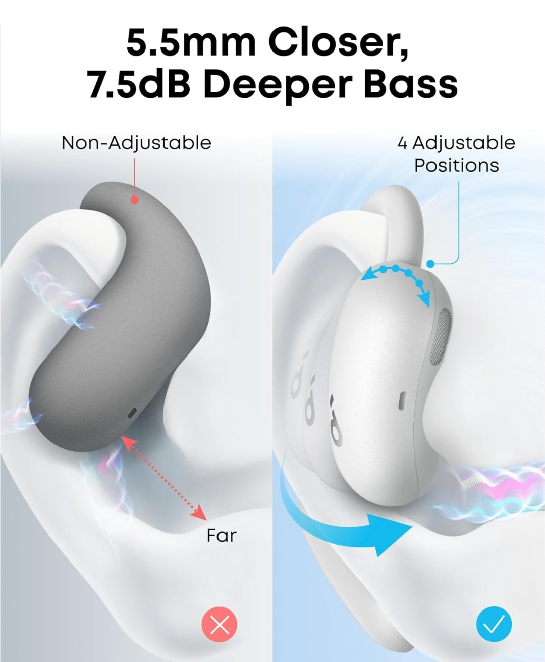 Soundcore AeroFit 2 by Anker, Open-Ear Headphones, Translation Earbuds Real Time, 4 Adjustable Positions for Every Ear Size, 2x Richer Bass, Hi-Res, 42H Playtime, IP55,AI Clear Calls,Wireless Charging