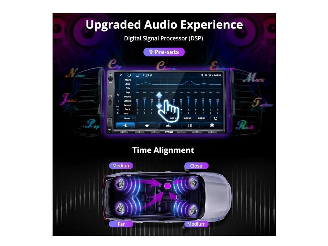 7" Android Dubbel DIN Motorstereo, Koordlose CarPlay & Android Auto, Wi-Fi/Bluetooth/USB Raakskerm Motorradio, Trukamera, MirrorLink, DSP/FM/AM/SWC