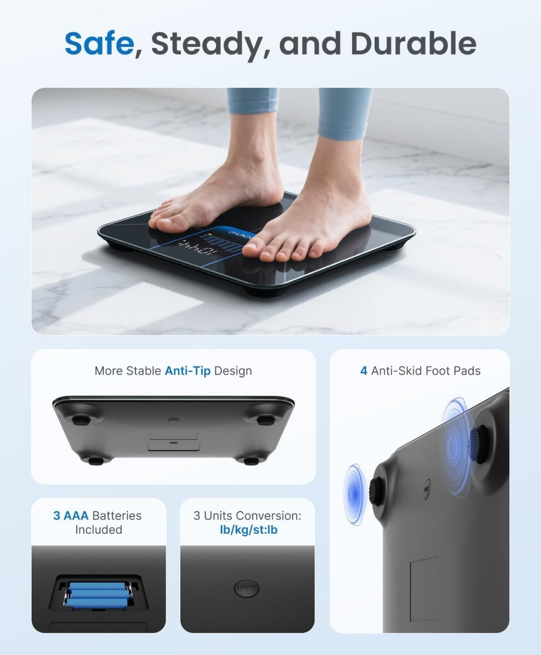 Digital Bathroom Scale for Body Weight Scale w/ 7 day Trend Large LED Display Sturdy and Durable Base