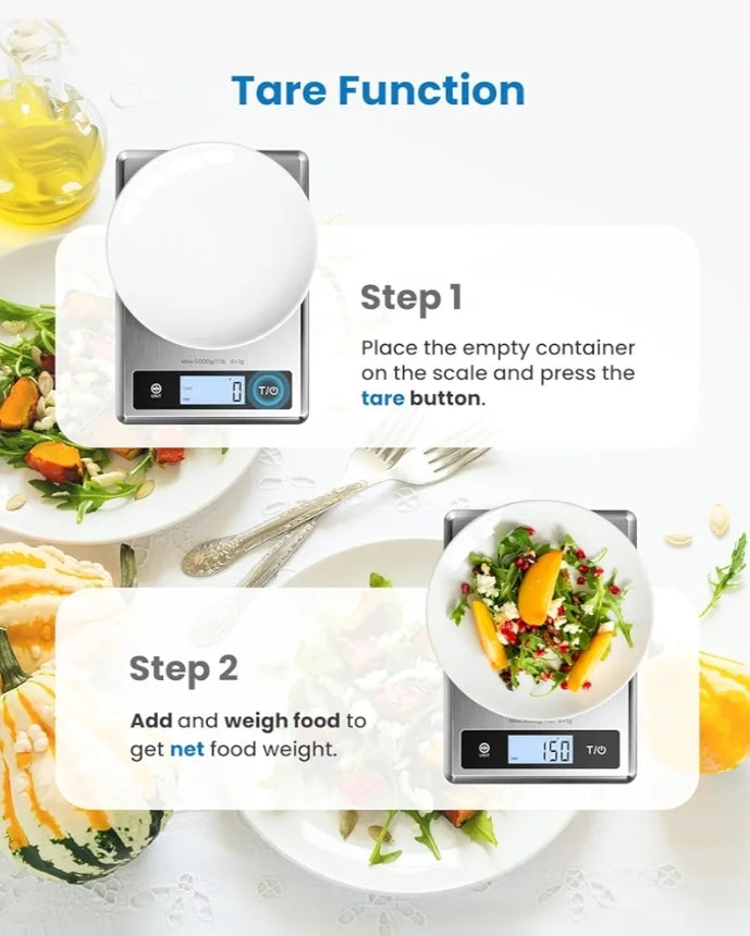 Smart Food Kitchen Scale, Food Weight Scale Grams and Ounces for Weight Loss, Calorie, Macro and Cooking - Stainless Steel