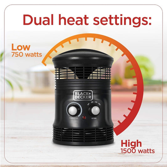 Black+Decker 360˚ Draagbare Verwarmerwaaier Kombinasie 2in1 Persoonlike Mini-ruimteverwarmer
