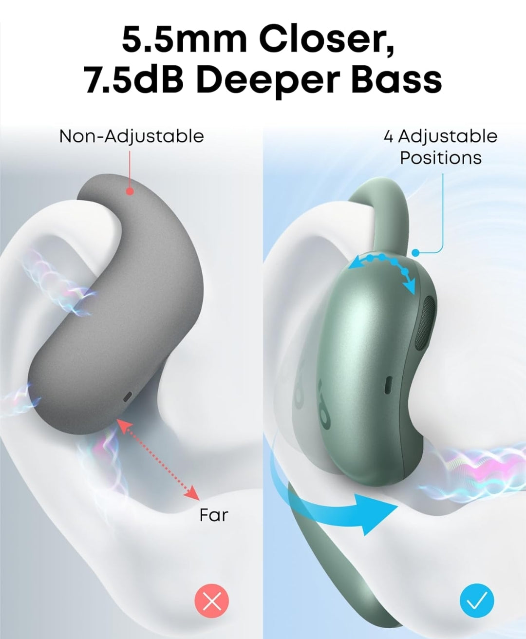 Soundcore AeroFit 2 by Anker, Open-Ear Headphones, Translation Earbuds Real Time, 4 Adjustable Positions for Every Ear Size, 2x Richer Bass, Hi-Res, 42H Playtime, IP55,AI Clear Calls,Wireless Charging