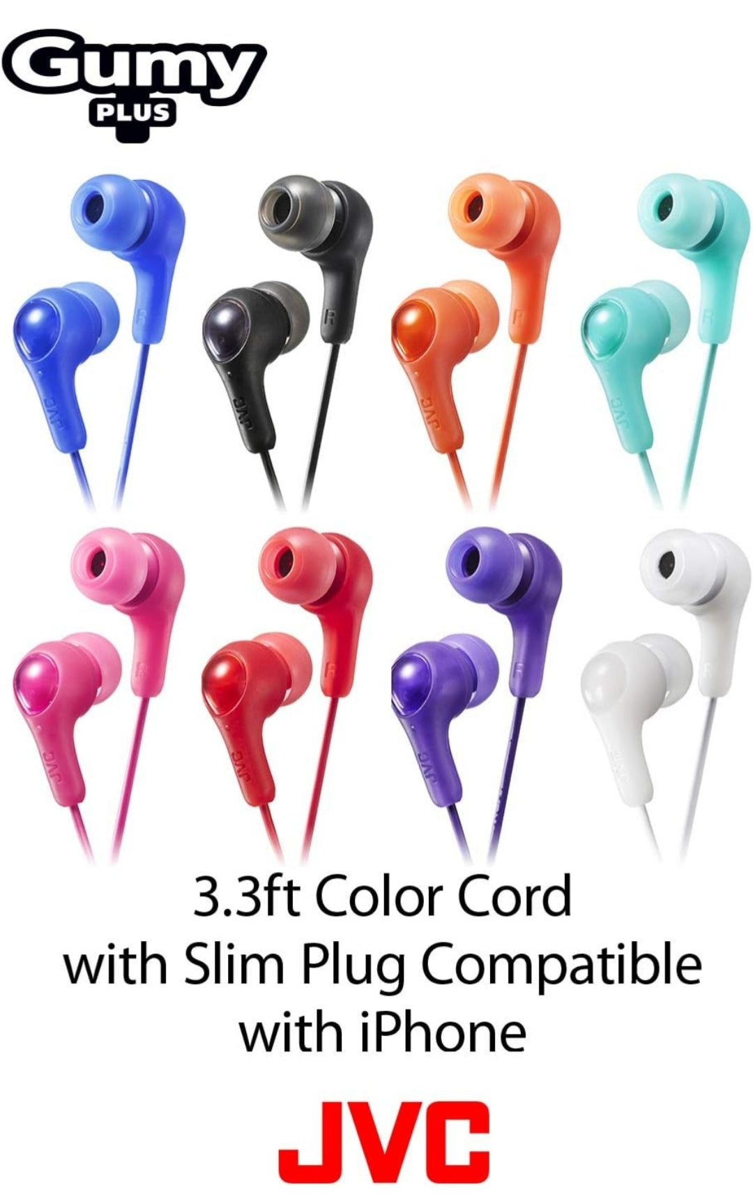 JVC Gumy In-Ear Oorfoon-oortjies, Kragtige Klank, Gemaklike en Veilige Pasvorm, Silikoon Oorstukke S/M/L - HAFX7A (Blou) Een Grootte, 1 Telling (Pak van 2)