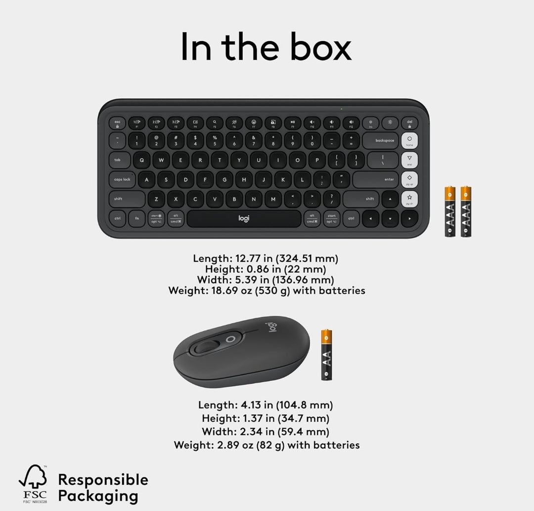 Logitech POP ICON Combo, Bluetooth Sleutelbord en Muis Kombinasie, Gemaklike Tik, programmeerbare Sleutels en Knoppies, Stil klikke, Maklike Wissel tot 3 Toestelle - Grafiet en Spierwit