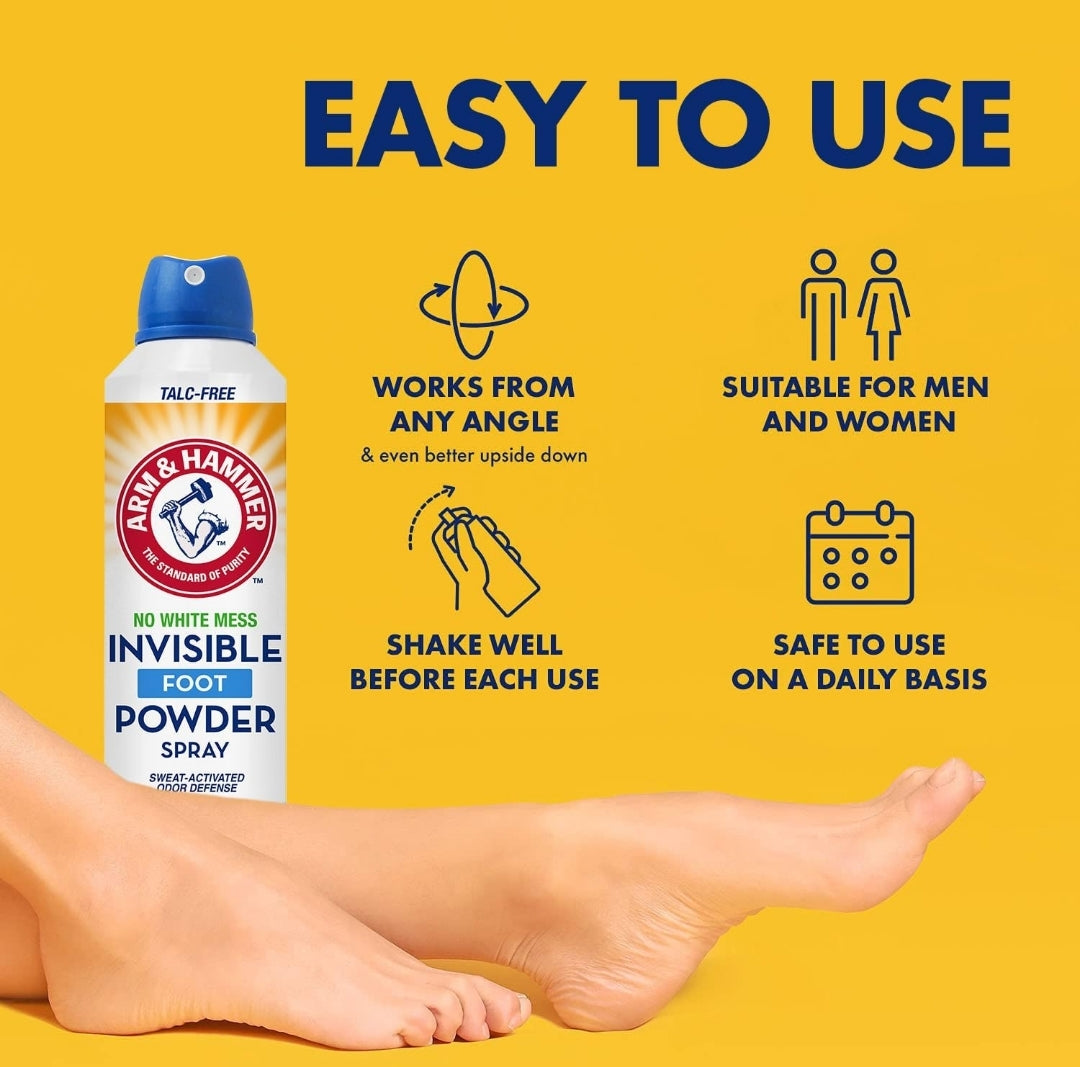Arm & Hammer Invisible Foot Powder Spray, Clear Talc-Free Foot Odor & Sweat Control 7oz (1 Pack)