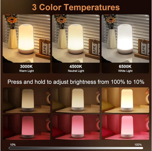 (2 Pack) RGB Touch Bedside Lamp for Nightstand, 3 Color Temperatures Rechargeable Battery Night Light, Dimmable Mood Lighting