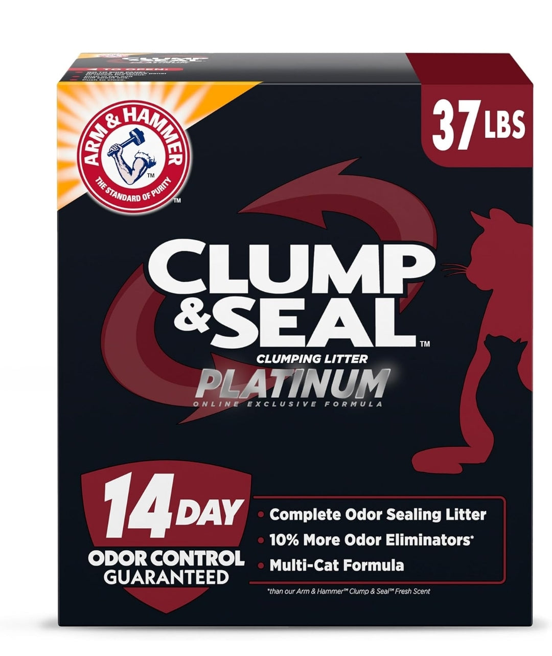 ARM & HAMMER Clump & Seal Platinum, Complete Odor Sealing Clumping Cat Litter (37 Lbs)