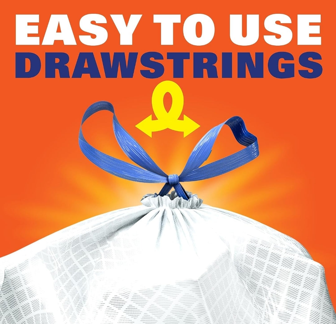 Hefty Ultra Strong 13 Gallon Trash Bags Drawstring Closure, Continuous Odor Control - White/Unscented (110 Bags)