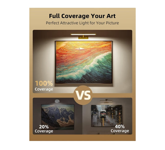 Picture Light for Wall, 4800mAh Rechargeable Wireless Remote Lights, 16'' Dimmable Magnetic LED Light w/ 3 Color Temps (Gold)
