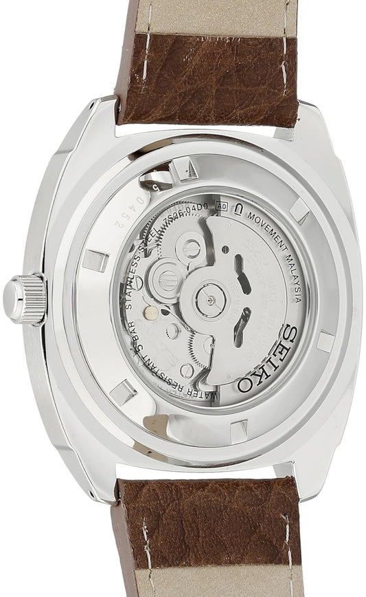 SEIKO Outomatiese Horlosie vir Mans - Recraft Reeks - Bruin Leerband, Dag/Datum Kalender, 50m Waterbestand