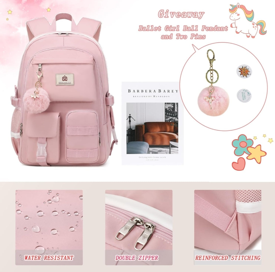 Backpack for Girls Laptop Backpacks 15.6 Inch College Cute Bookbag Anti Theft Primary Elementary School Bag Casual Daypack for Students Teens Girl Women (Pink)
