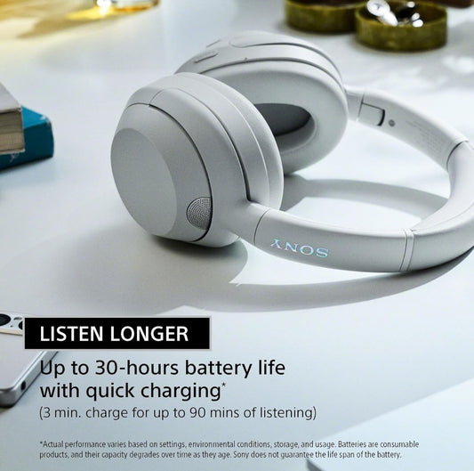 Sony ULT WEAR Oor-die-oor Geraasdempende Bluetooth-koptelefoon met ingeboude Alexa, Gemaklike Ontwerp, 30-uur Batterylewe (Gebroke Wit)