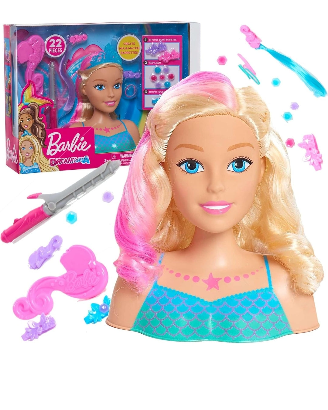Barbie Dreamtopia Mermaid Styling Head, 22 pieces, Kids Toys for Ages 3 Up by Just Play
