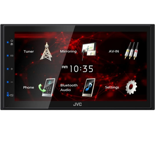 JVC Dubbel DIN in-dash 6.8" Raakskerm Bluetooth USB Digitale Multimedia Motorradio-ontvanger, 4X 6x8 300 Watt Maksimum Krag 2-rigting Motorklankluidsprekers, 22" Antenna, 16 Gauge 50 voet Luidsprekerkabel