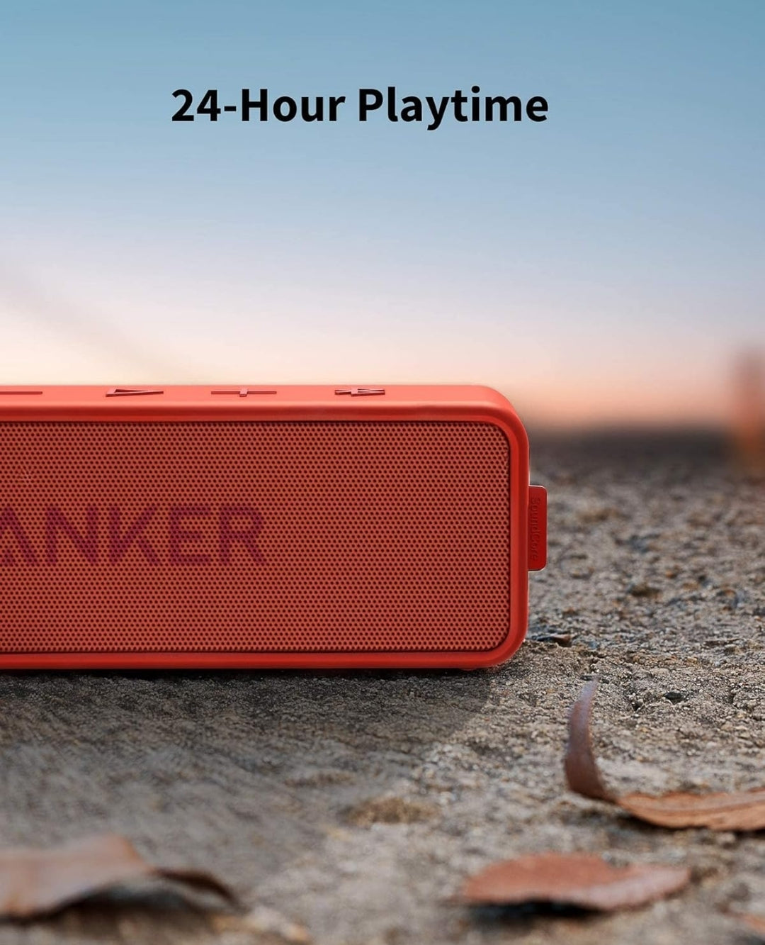Anker SoundCore 2 Portable Bluetooth Speaker, Wireless, Enhanced Bass, 24-Hour Playtime, 66ft Range, IPX7 Water Resistant, Built-in Mic, Ideal for Travel, Compact and Easy to Use - Red