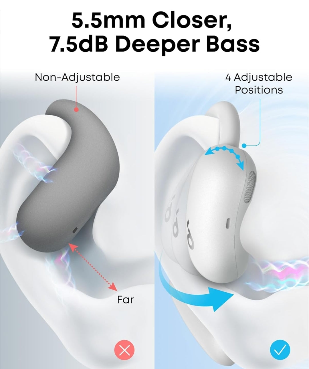 Soundcore AeroFit 2 by Anker, Open-Ear Headphones, Translation Earbuds Real Time, 4 Adjustable Positions for Every Ear Size, 2x Richer Bass, Hi-Res, 42H Playtime, IP55,AI Clear Calls,Wireless Charging