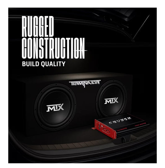 2 Kanaal 1000 Watt Amp Motor Oudio Stereo Versterker en MTX 12 Duim 1200 Watt Motor Oudio Dubbelgelaaide Subwoofer Boks Omhulsel (2 Pak)