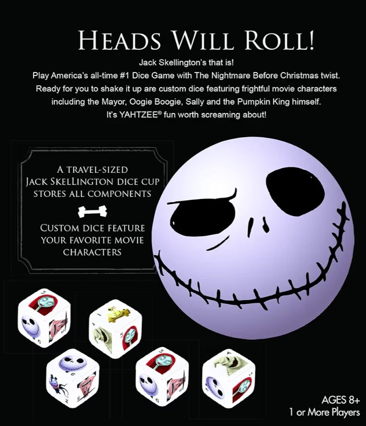 Disney Yahtzee The Nightmare Before Christmas Dice Game - Collectible Jack Skellington - Family Dice Game & Travel Games