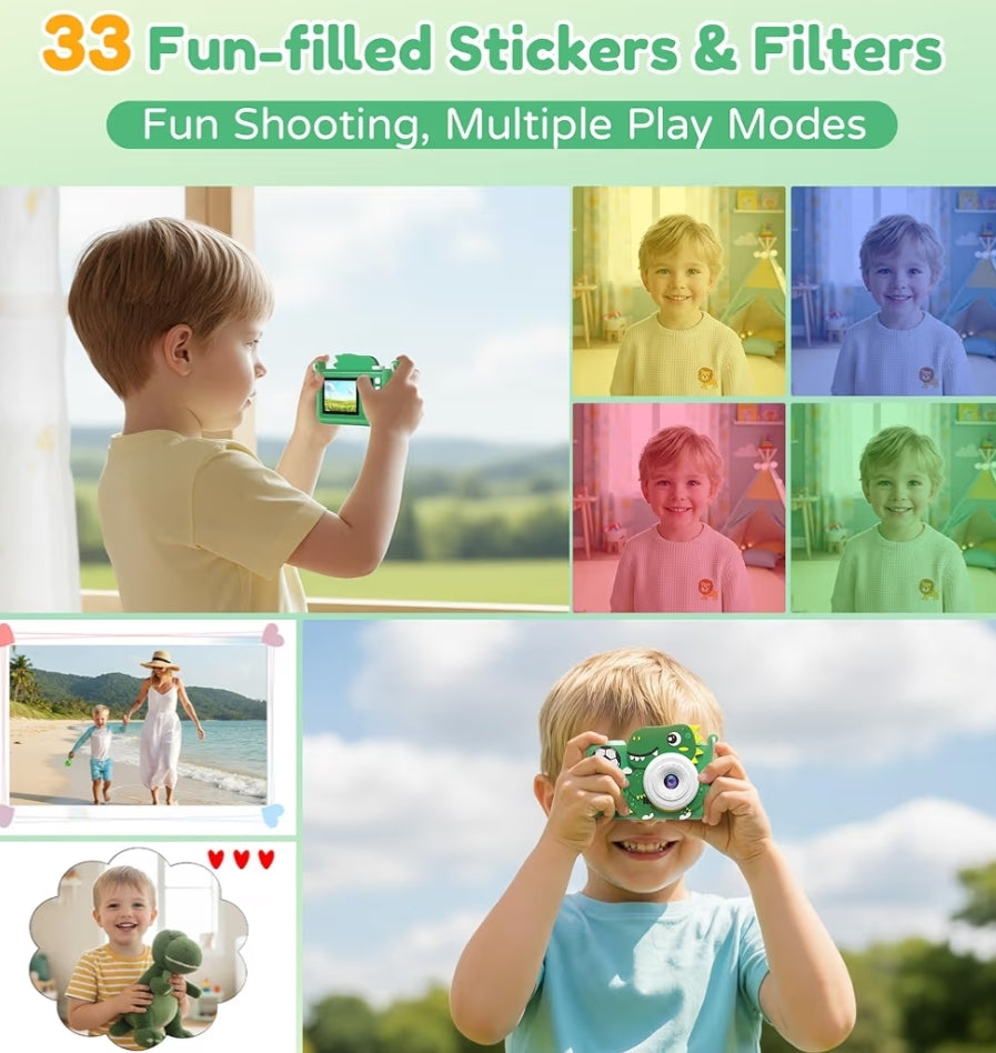 Kids Camera w/ Tripod & 32GB Card, 1080P HD Camera, Portable Toy - Green