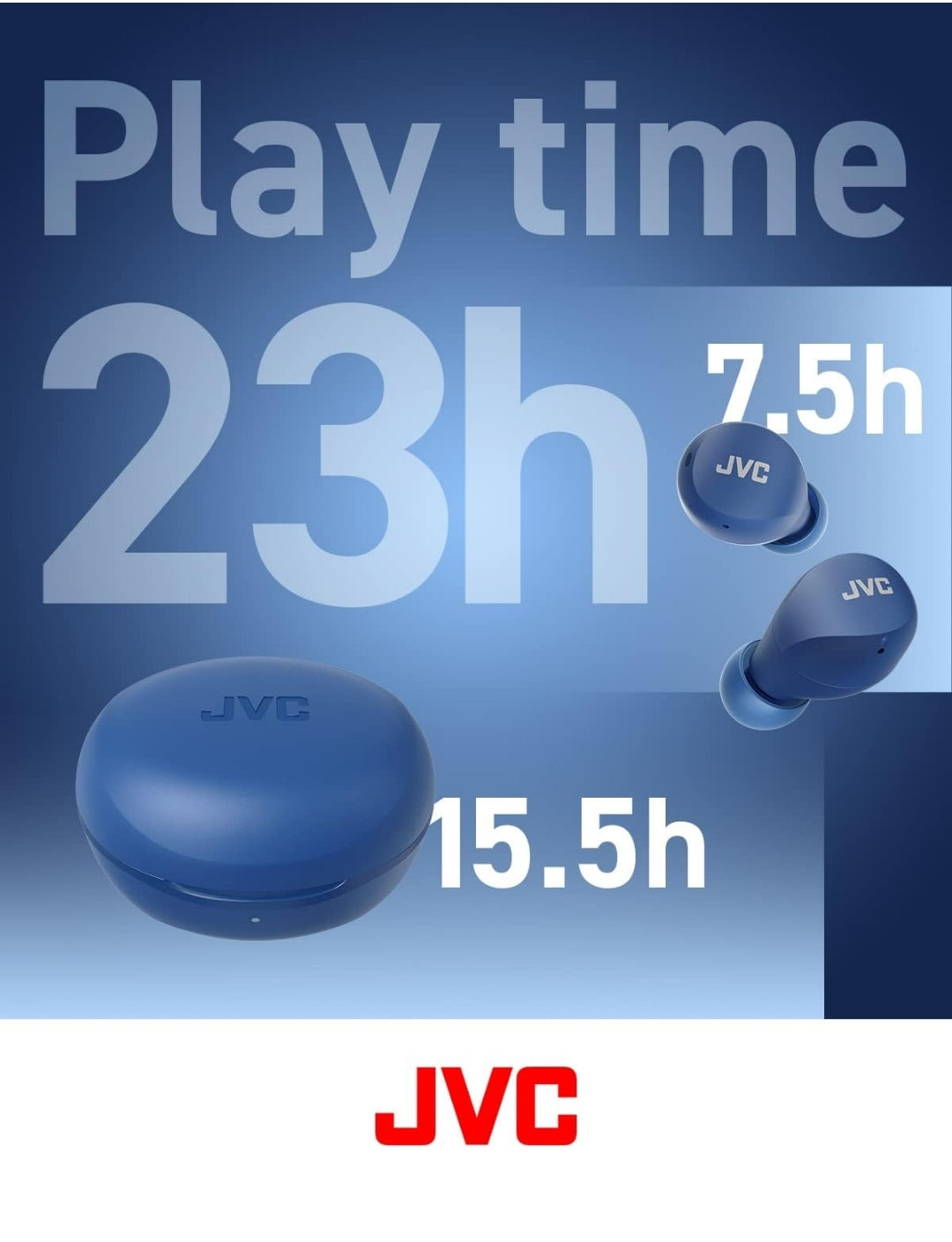JVC Compact and Lightweight Gumy Mini True Wireless Earbuds Headphones, Long Battery Life (up to 23 Hours), Sound with Neodymium Magnet Driver, Water Resistance (IPX4) - HAA6TA (Blue)