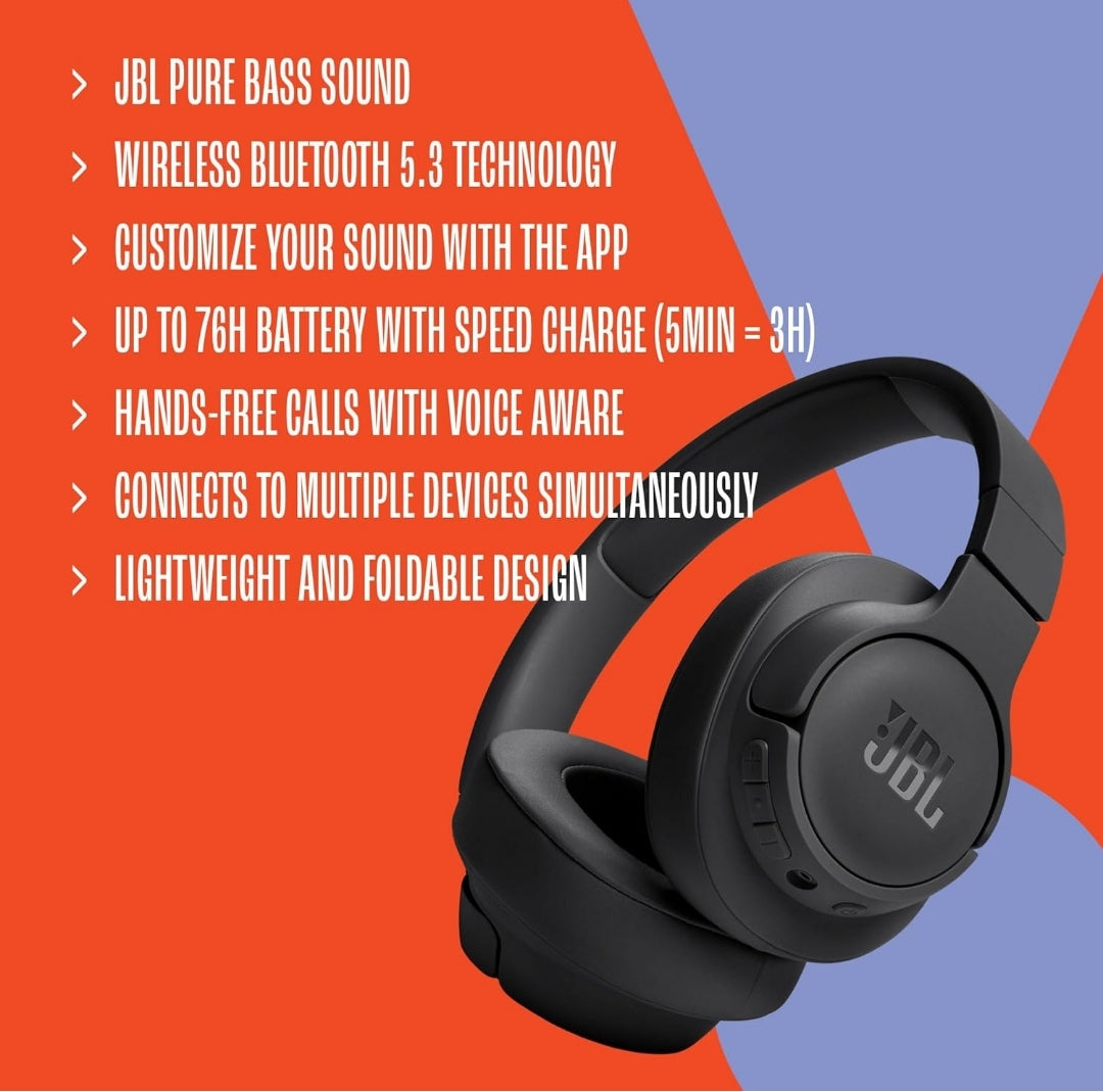JBL Tune 720BT - Wireless Over-Ear Headphones with JBL Pure Bass Sound - (Blue)