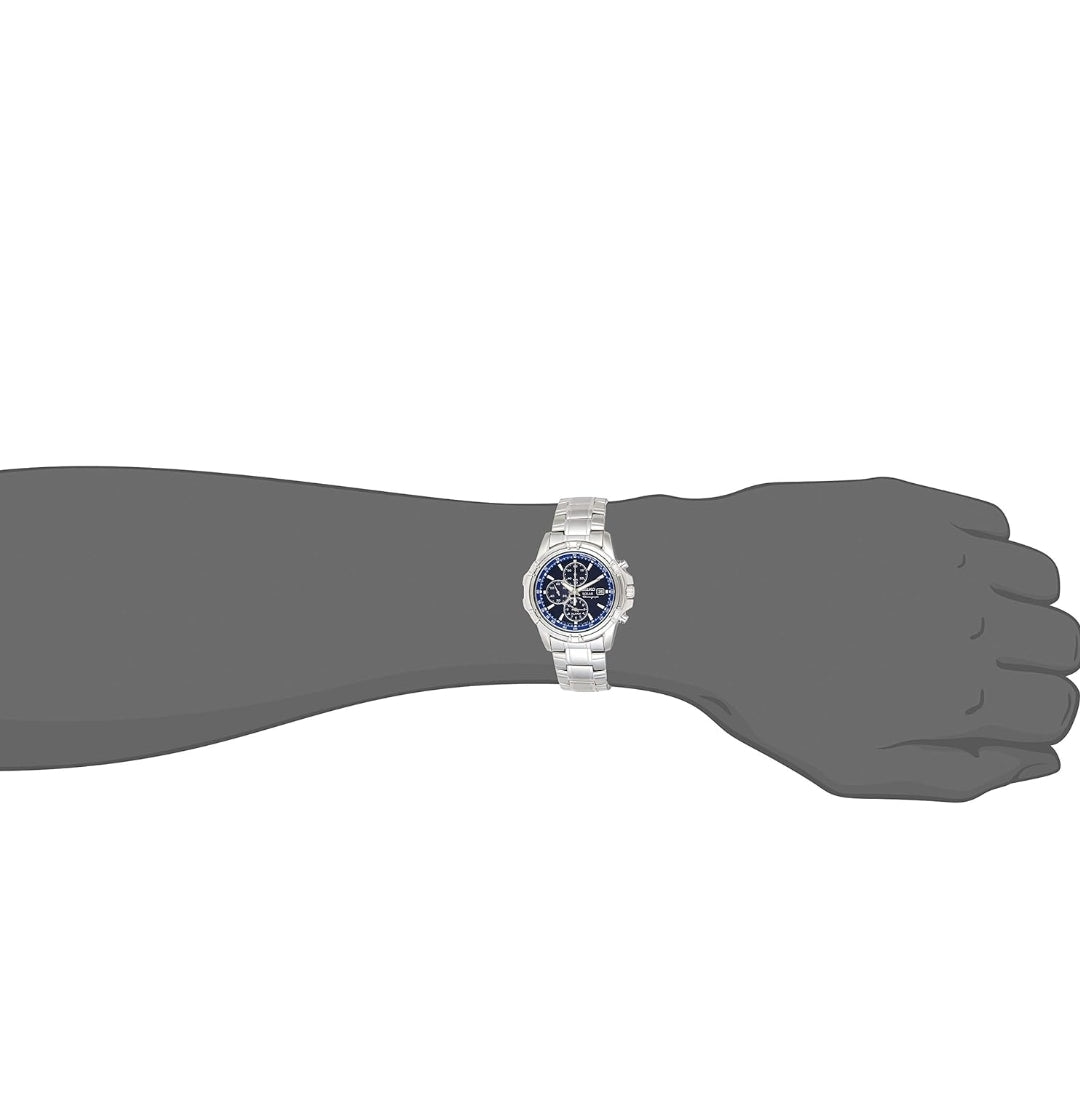 SEIKO Horlosie met Sonkrag-Chronograaf, Datumkalender en LumiBrite-wysers, Vlekvrye Staal en Waterbestand tot 100m - BLOU