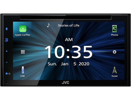 JVC KW-V66BT Apple CarPlay Android Auto DVD/CD-speler met 6.8" Kapasitiewe Raakskerm, Bluetooth Oudio en Hands-Free Oproepe, MP3-speler, Dubbel DIN, 13-Band EQ, SiriusXM, AM/FM Motorradio