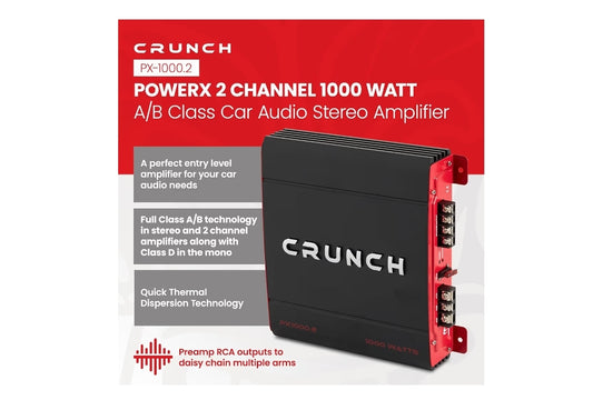 Crunch 1000 Watt Amp 2-kanaal Motoroudio Stereo Dubbele A/B Versterker PX-1000.2 - NUUT