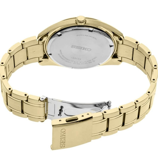 Seiko Mans Benodigdhede Staal Tweekleur Japannese Kwarts Goue Band
