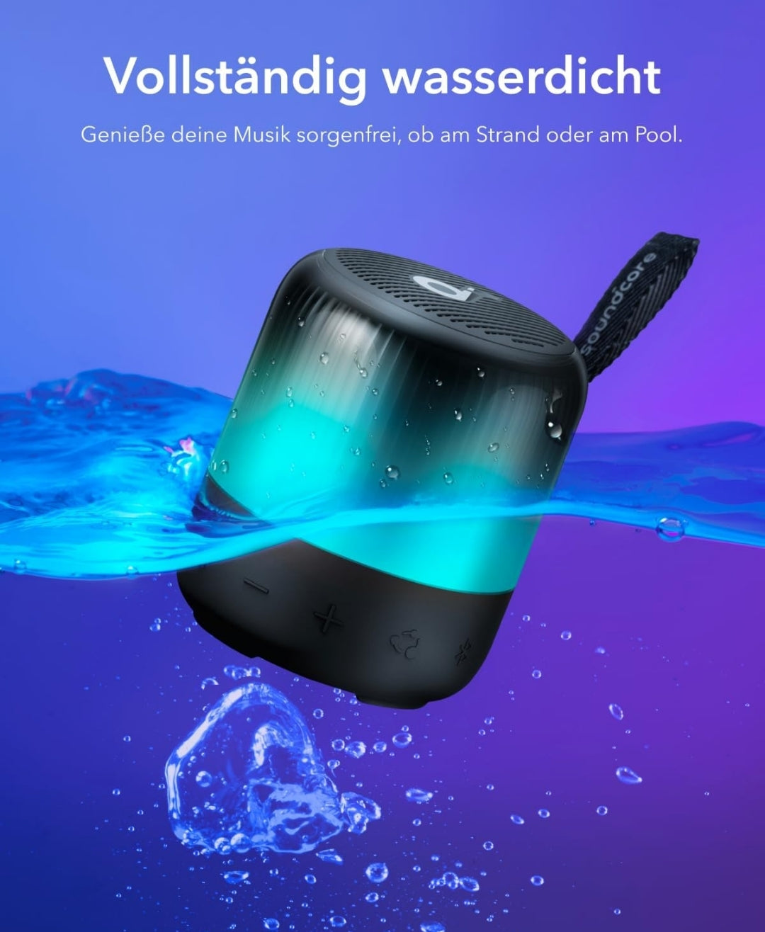 Soundcore Glow Mini Portable Speaker By Anker, Bluetooth Speaker with 360° Sound, Light Show, 12H Battery, Customizable EQ and Light, IP67 Waterproof and Dustproof, for Camping, Home and Beach Parties
