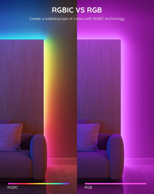 Govee RGBIC LED-strookligte, 32.8vt Slim LED-ligte vir Slaapkamer, Bluetooth LED-ligte APP Beheer, DIY Veelvuldige Kleure op Een Lyn, Kleurveranderende LED-strookbeligting Musiek Sinkronisering, Huisdekor