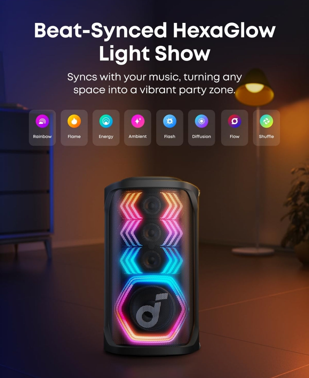 Soundcore Rave 3S AI Party Speaker with 2 Wireless Microphones, 200W Sound, AI Vocal Removal, Reverb, Light Show, 12H Playtime, Portable Bluetooth PA System for Home, Party, or Backyard
