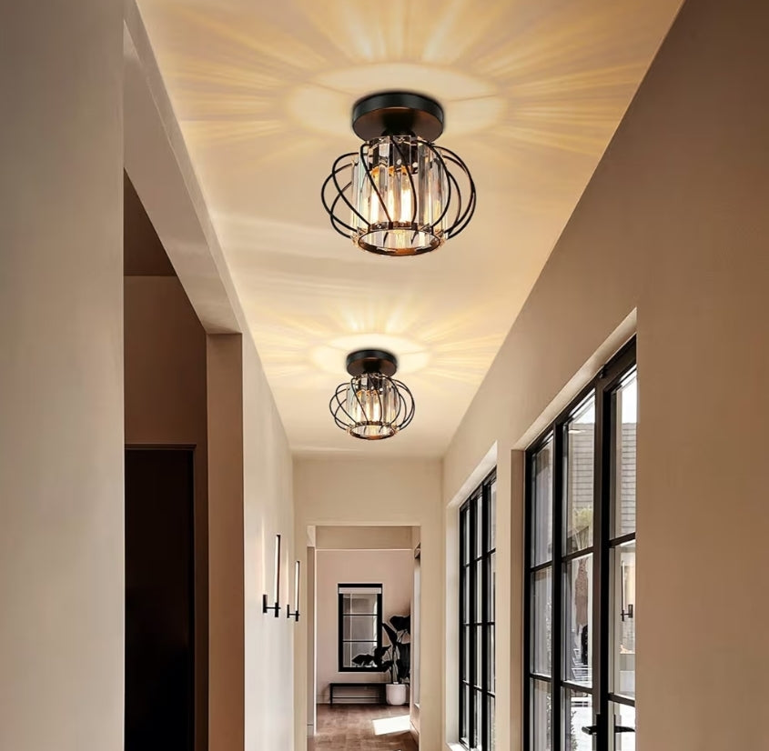 Semi Flush Mount Ceiling Light Small Modern Light Fixture Crystal Chandelier (2 Pack) Black Metal