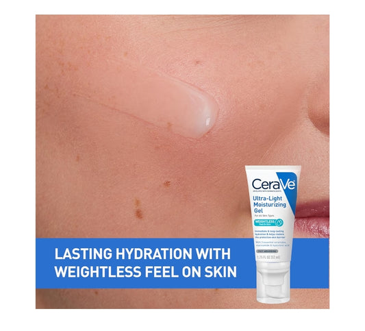CeraVe Ultra-Light Moisturizing Gel, Hidrerende Gel Gesigbevogtiger met Seramiede, Niasinamied, Hialuronzuur, sonder Geur - 1.75 FL oz