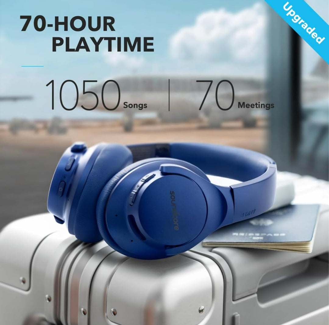 Soundcore Anker Life Q20 Hybrid Active Noise Cancelling Headphones, Wireless Over Ear Bluetooth Headphones, 70H Playtime, Hi-Res Audio, Deep Bass, Memory Foam Ear Cups, Travel, Office, USB-C Charging