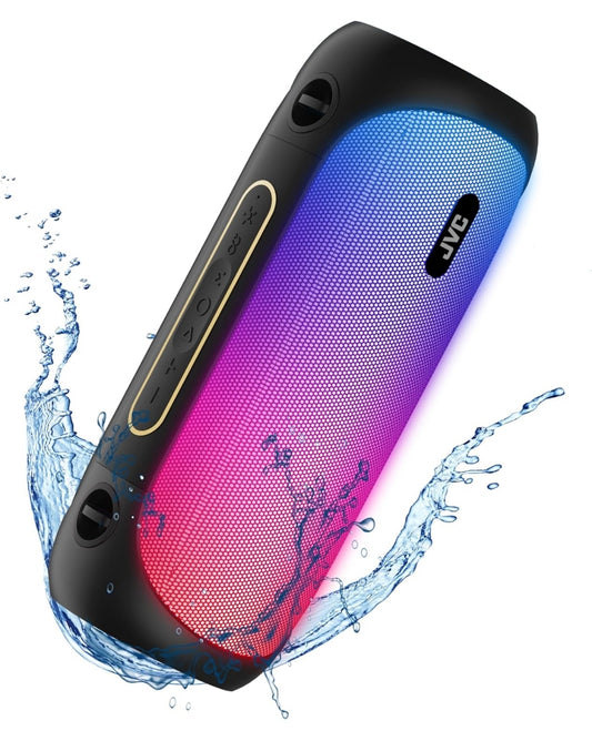 JVC Verligte Draagbare Koordlose Luidspreker met 30W maks. uitset, Dinamiese Klank, Bluetooth 5.0, TWS-vermoë, USB-C, AUX-ingang, tot 6-uur Batterylewe - SPPA7BTB (Swart)