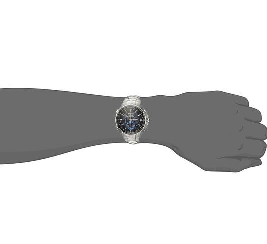 SEIKO-horlosie vir Mans - Coutura-versameling - Radio Sync Solar Chronograph, Tweekleurige Vlekvrye Staal Kas en Armband, Swart Wysplaat met Lumibrite-wysers en -merkers, en Datumkalender