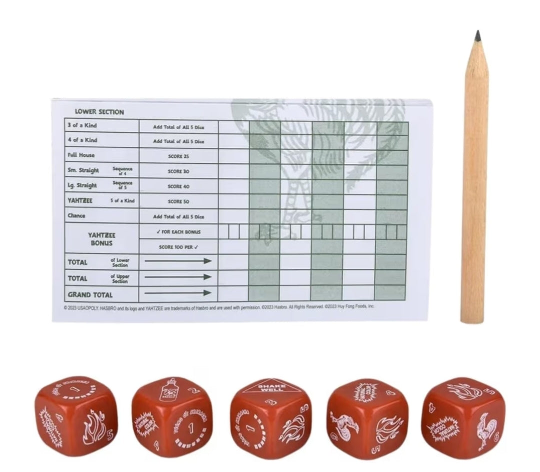 YAHTZEE: Sriracha Collectible Sriracha Bottle Dice Cup - Classic Dice Game Based on The Popular Hot Sauce Sriracha