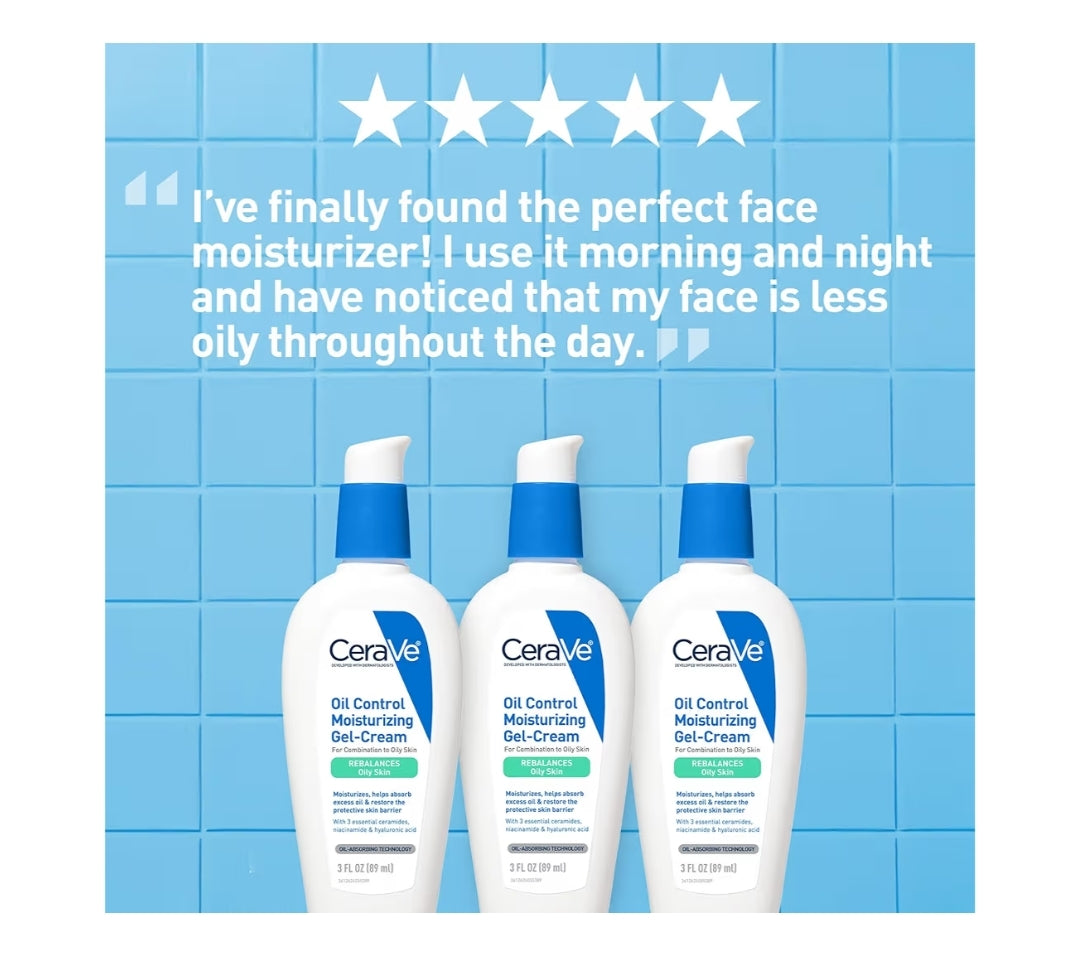 CeraVe Gel-crème hydratant contrôle sébum, Hydratant visage pour peaux grasses, Niacinamide, Acide hyaluronique & Absorbant de sébum - Sans parfum & Sans huile