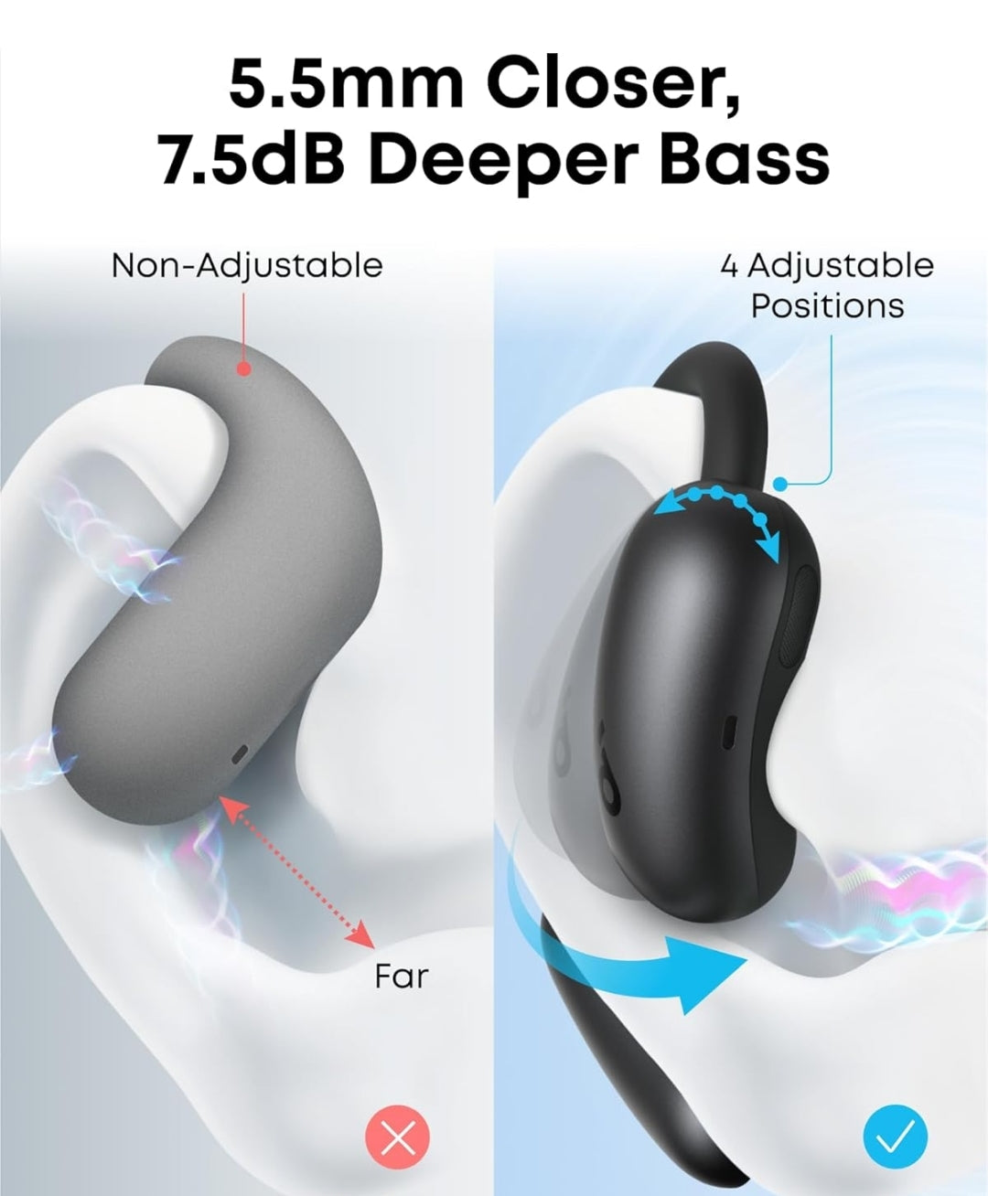 Soundcore AeroFit 2 by Anker, Open-Ear Headphones, Translation Earbuds Real Time, 4 Adjustable Positions for Every Ear Size, 2x Richer Bass, Hi-Res, 42H Playtime, IP55,AI Clear Calls,Wireless Charging
