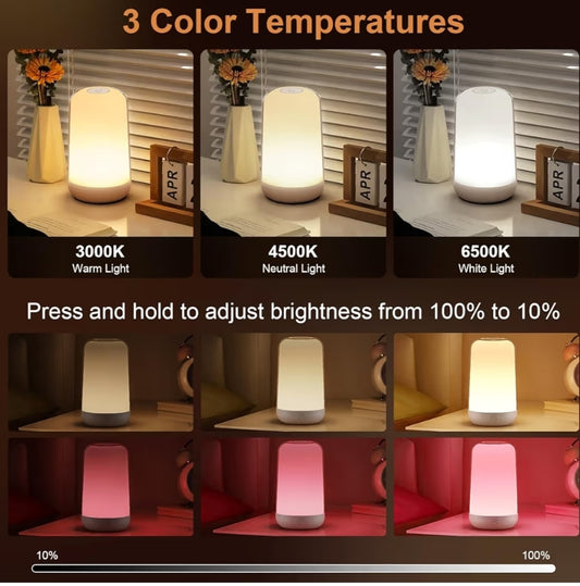 RGB Touch Nagtafellamp, 3 Kleurtemperature Draagbare Herlaaibare Koordlose Naglig, Verstelbare Stemmingsbeligting