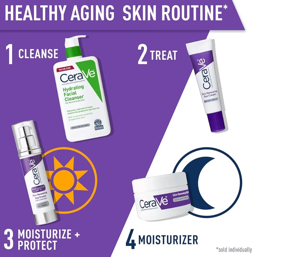 CeraVe Skin Renewing Oogroom vir Plertjies met Peptiede + Kafeïen + Niasinamied, Vir Plertjies en Kraai se Pote, Parabeenvry