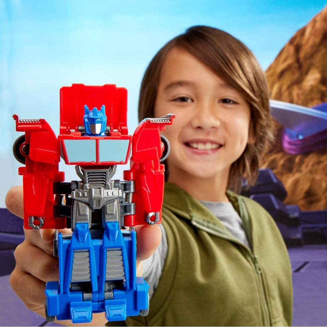 Transformers EarthSpark 1-Step Smash Changers Optimus Prime 4-Inch Action Figure, Robot Toys for Boys and Girls 6 and Up