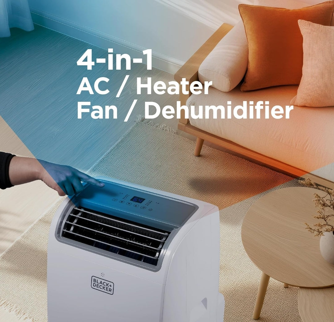 BLACK+DECKER Slim Draagbare Lugversorger met Verhitting, 14,000 BTU Verkoeling, 12,000 BTU Verhitting vir Kamers tot 700 Vk. Vt., Follow Me Afstandbeheer, BPACT14HWT, Wit
