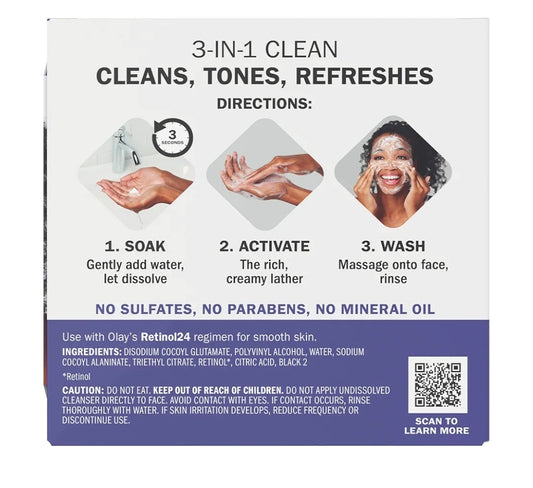Olay Gesigwas, Retinol Reinigingsmelts, Sonder Geur, Daaglikse Gebruik Sagte Reiniger, Vir Alle Veltipes 64ct (2 Pak)