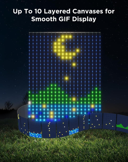 Govee Curtain Lights 2, 520 LED's, Slim LED Gordynlig met DIY GIF AIGC, Nie-splitsbaar, RGBIC Kleurveranderende Vakansieligte vir Binne en Buite, Slaapkamer en Venster Dekor, IP65 Waterdig, 4.9×6.6 vt.
