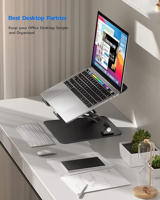Fully Adjustable Laptop Stand Dual Foldable Aluminum Riser w/ Heat-Vent, Ergonomic Accessories Compatible with All 10-17" Laptops (Black)