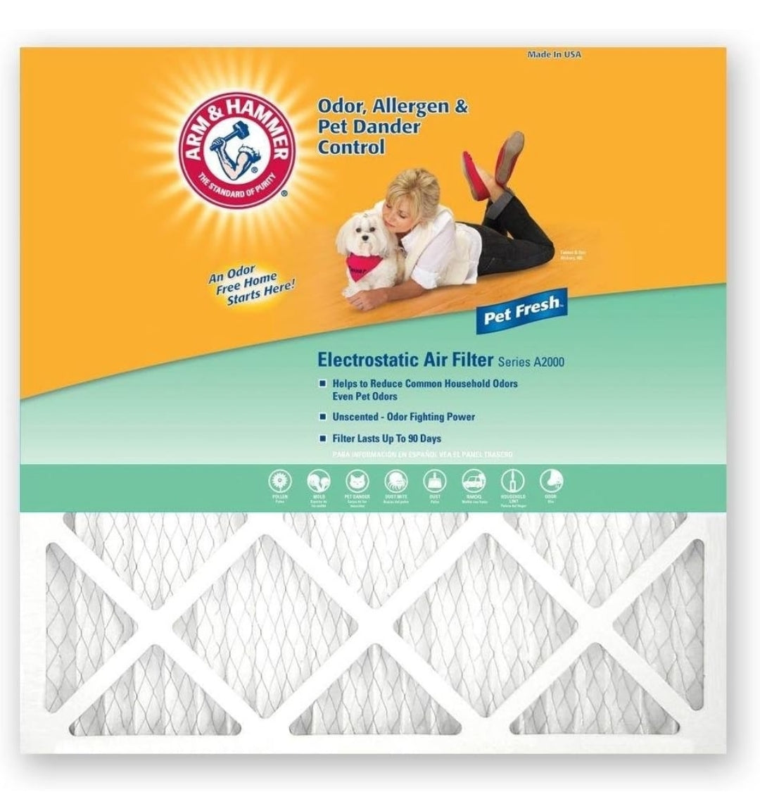 Arm & Hammer AFAH1224 Odor Allergen Pet Dander Control Electrostatic Air Furnace Filter, Pet Fresh A200, 4 Pack, 12-Inch by 24-Inch